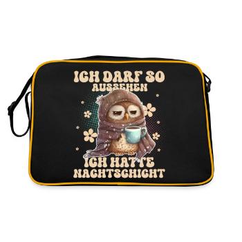Eule Nachtschicht Müde Kaffee - Retro Tasche - Schwarz/Gold - Hinten
