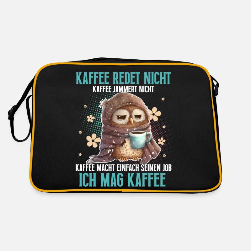 Eule Kaffee Lustiger Spruch - Retro Tasche - Schwarz/Gold