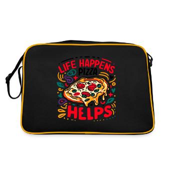 Life Happens Pizza hilft - Retro Tasche - Schwarz/Gold - Hinten