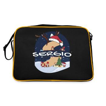 Awesome Sergio Name w Santa Hat in Xmas Theme - Retro Bag - black/gold - Back