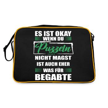 Puzzeln Lustiger Spruch für Mann & Frau - Retro Tasche - Schwarz/Gold - Hinten
