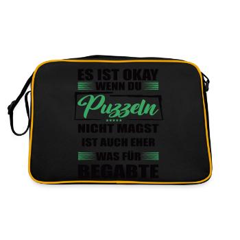 Puzzeln Lustiger Spruch für Mann & Frau - Retro Tasche - Schwarz/Gold - Hinten