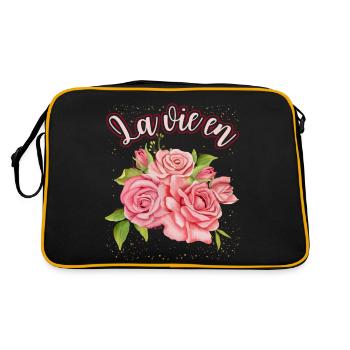 Illustration de rose, Roses aquarelle disant La Vie En - Sac Retro - noir/or - Dos