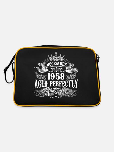 Dezember 1958 Geburtstag 1958 Dezember - Retro Tasche - Schwarz/Gold - Hinten
