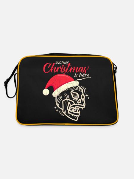 Weihnachten Totenkopf Skull, lustiger Spruch - Retro Tasche - Schwarz/Gold - Hinten