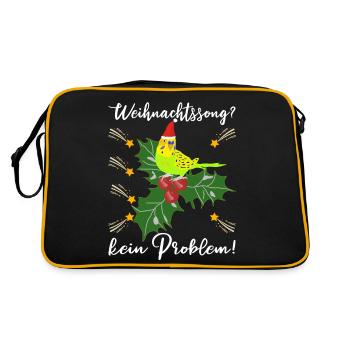 Weihnachten Wellensittich mit Stechpalme - Retro Tasche - Schwarz/Gold - Hinten