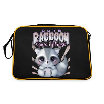 Kawaii Waschbär, lustiger Raccoon-Racoon Spruch - Retro Tasche - Schwarz/Gold - Hinten