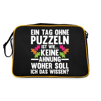 Puzzlefan Puzzler Puzzleteile Puzzle - Retro Tasche - Schwarz/Gold - Hinten
