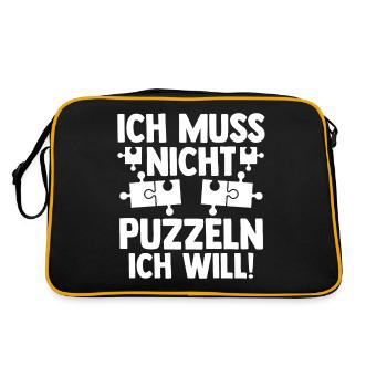 Puzzlefan Puzzler Puzzleteile Puzzle - Retro Tasche - Schwarz/Gold - Hinten