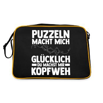 Puzzlefan Puzzler Puzzleteile Puzzle - Retro Tasche - Schwarz/Gold - Hinten