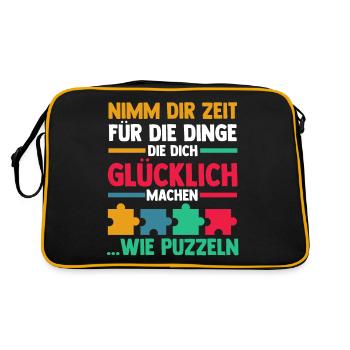 Puzzlefan Puzzler Puzzleteile Puzzle - Retro Tasche - Schwarz/Gold - Hinten