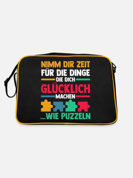 Puzzlefan Puzzler Puzzleteile Puzzle - Retro Tasche - Schwarz/Gold