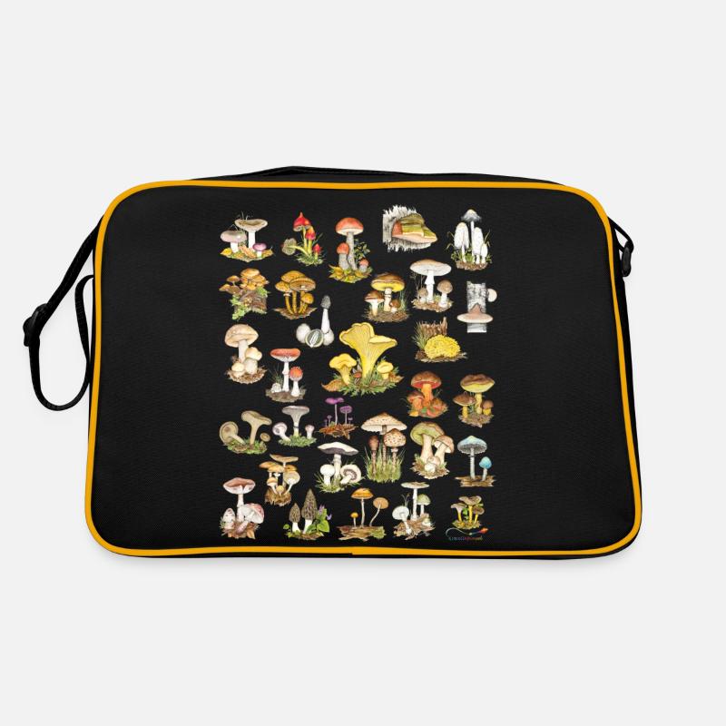 Pilzvielfalt - Retro Tasche - Schwarz/Gold