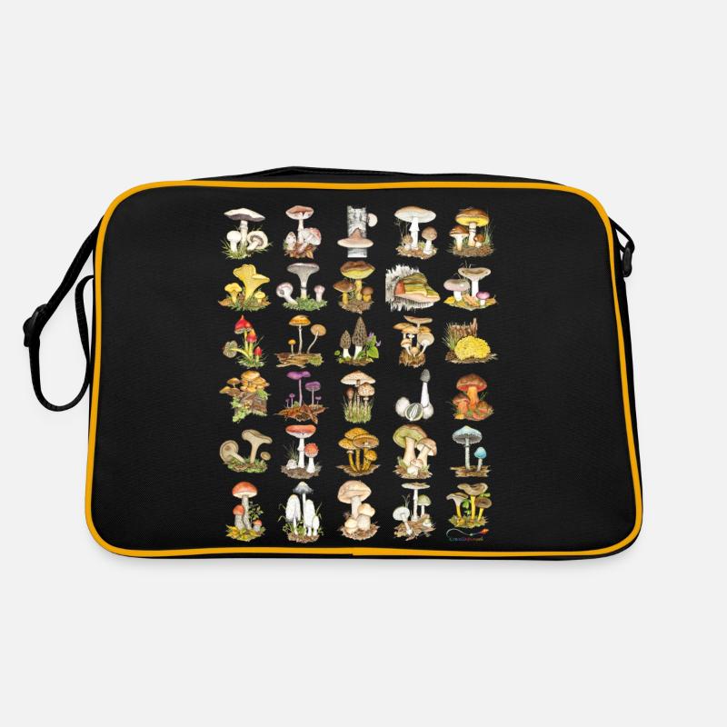 Pilzvielfalt - Retro Tasche - Schwarz/Gold