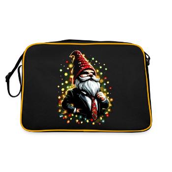 Chef Wichtel mit Lichterkette - Retro Tasche - Schwarz/Gold - Hinten