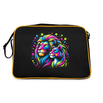 Lion et Lionne Art Animal Lover Lion multicolore - Sac Retro - noir/or - Dos