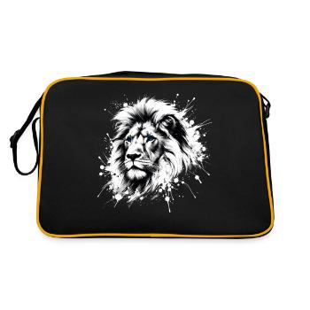 Löwenkopf mit blauen Augen - Liebhaber Löwen - Retro Tasche - Schwarz/Gold - Hinten