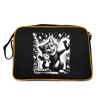 Katze & Maus Selfie Merry Christmas Lustiges - Retro Tasche - Schwarz/Gold - Hinten