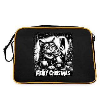 Katze & Maus Selfie Merry Christmas Lustiges - Retro Tasche - Schwarz/Gold - Hinten