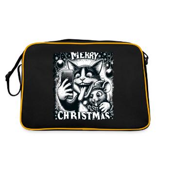 Katze & Maus Selfie Merry Christmas Lustiges - Retro Tasche - Schwarz/Gold - Hinten