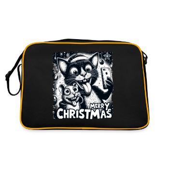 Katze & Maus Selfie Merry Christmas Lustiges - Retro Tasche - Schwarz/Gold - Hinten