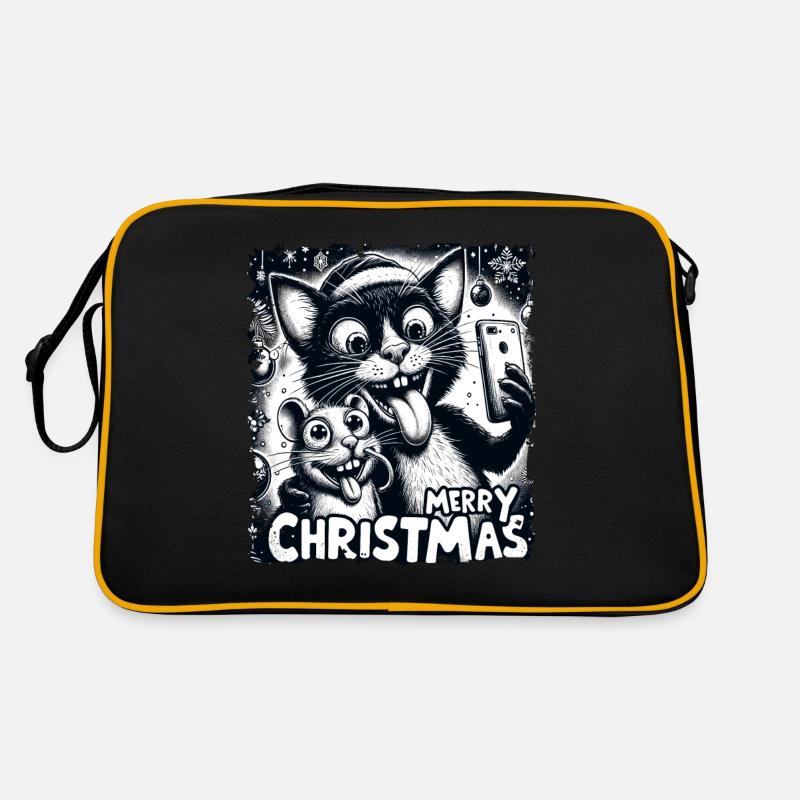 Cat & Mouse Selfie Merry Christmas Funny Retro Bag