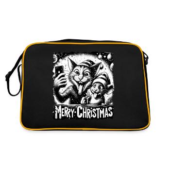 Katze & Maus Selfie Merry Christmas Lustiges - Retro Tasche - Schwarz/Gold - Hinten
