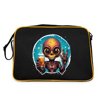 Alien drinks a beer and rejoices. - Retro Bag - black/gold - Back