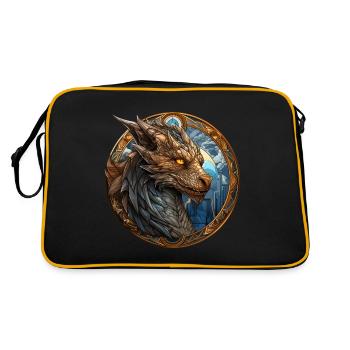 Drachenwesen Franzi die Behüterin der Welt. - Retro Tasche - Schwarz/Gold - Hinten
