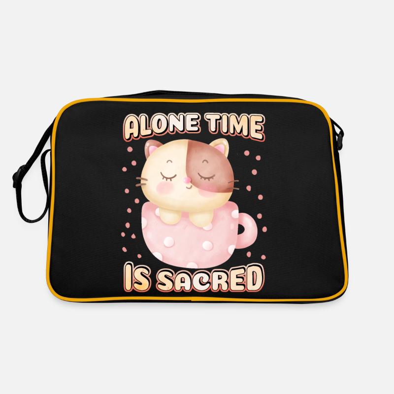 Introverti, chat mignon dans une tasse de café, disant - Sac Retro - noir/or