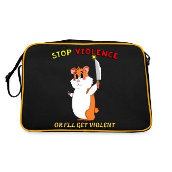 Stop Violence Cute Hamster Sarcastic Cartoon - Retro Bag - black/gold - Back