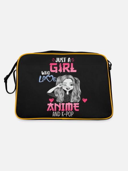 Just A Girl Who Loves Anime And K-Pop African Amer - Retro Tasche - Schwarz/Gold - Hinten