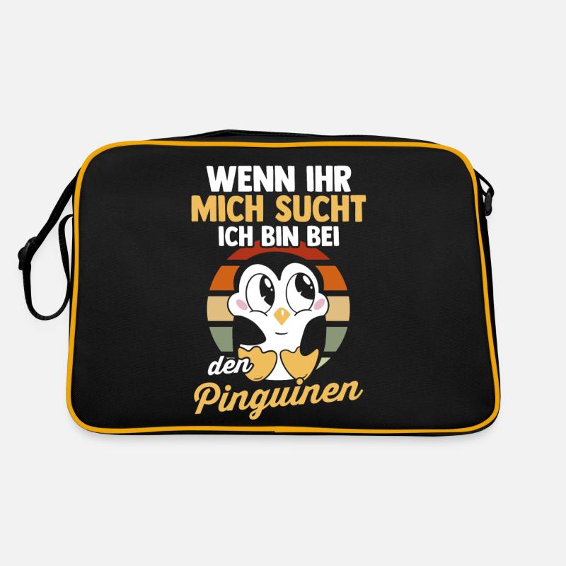 Pinguin - Retro Tasche - Schwarz/Gold
