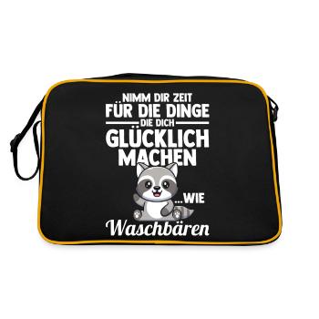 Waschbär - Retro Tasche - Schwarz/Gold - Hinten