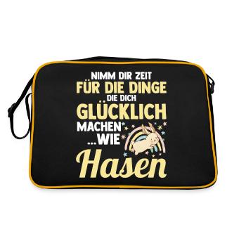 Kaninchen Hase - Retro Tasche - Schwarz/Gold - Hinten
