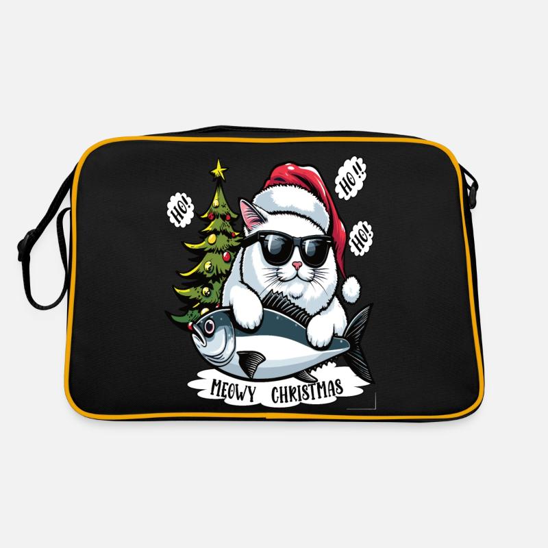 Gros chat avec des lunettes de soleil et du thon comme Père Noël Sac Retro