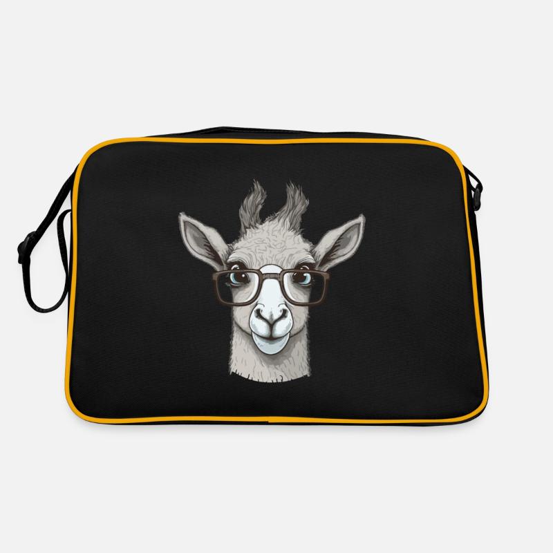 Lama mit Sonnenbrille - Retro Tasche - Schwarz/Gold