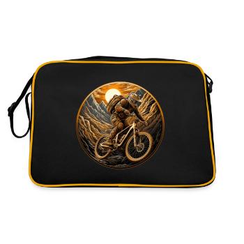 Mountain biker, mountain bike, mountains, sun - Retro Bag - black/gold - Back