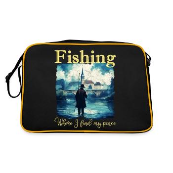 Angeln: Wo ich meine Ruhe finde - Retro Tasche - Schwarz/Gold - Hinten