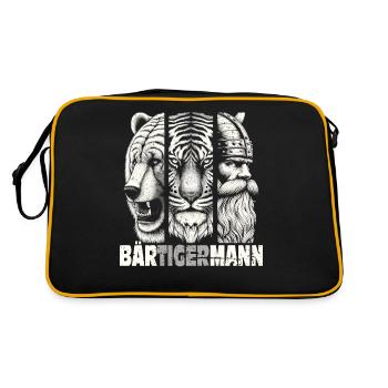 Bärtigermann Bär Tiger Mann Geschenk Bartträger - Retro Tasche - Schwarz/Gold - Hinten