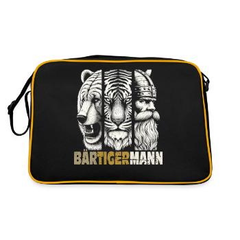 Bärtigermann Bär Tiger Mann Geschenk Bart - Retro Tasche - Schwarz/Gold - Hinten
