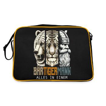 Bärtigermann Bär Tiger Mann Geschenk Bart - Retro Tasche - Schwarz/Gold - Hinten