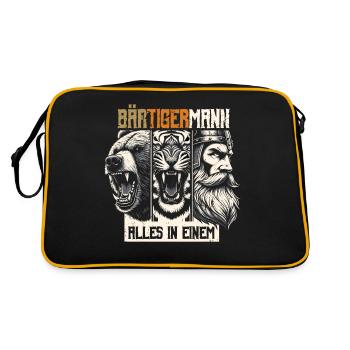 Bärtigermann Bär Tiger Mann Geschenk Bart - Retro Tasche - Schwarz/Gold - Hinten