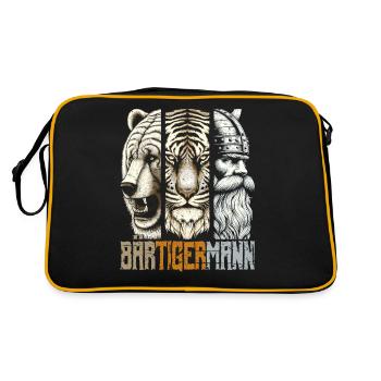 Bärtigermann Bär Tiger Mann Geschenk Bart - Retro Tasche - Schwarz/Gold - Hinten