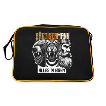 Bärtigermann Bär Tiger Mann Geschenk Bart - Retro Tasche - Schwarz/Gold - Hinten