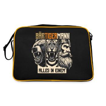 Bärtigermann Bär Tiger Mann Geschenk Bart - Retro Tasche - Schwarz/Gold - Hinten