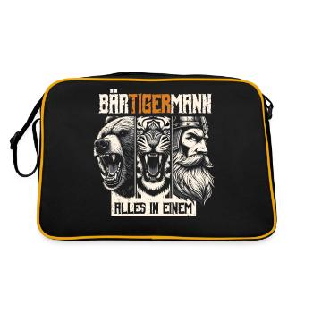 Bärtigermann Bär Tiger Mann Geschenk Bart - Retro Tasche - Schwarz/Gold - Hinten
