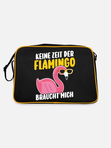 Keine Zeit der Flamingo braucht mich - Retro Tasche - Schwarz/Gold - Hinten