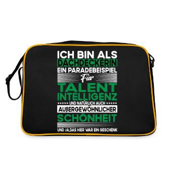 Dachdeckerin Bescheiden - Lustiger Spruch - Retro Tasche - Schwarz/Gold - Hinten
