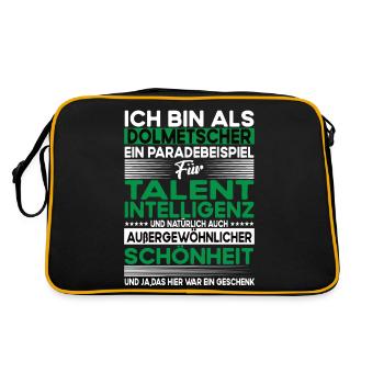 Dolmetscher Bescheiden - Lustiger Spruch - Retro Tasche - Schwarz/Gold - Hinten